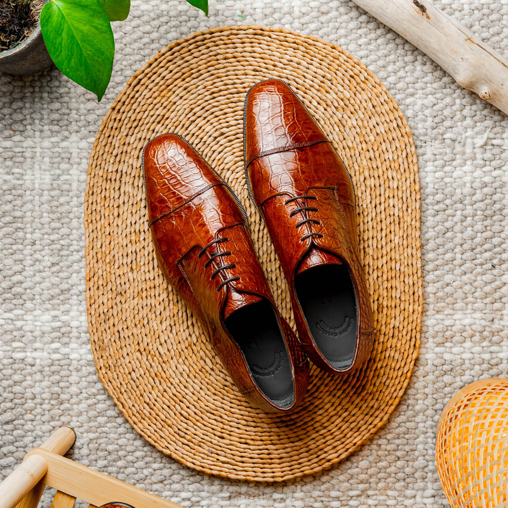 21-532-CGM ANDREA Crocodile Lace Up, Cognac